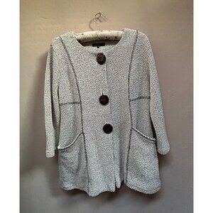 Yushi Womens Textured Knit Jacket Cardigan  Small Gray Artsy Buttons Pockets